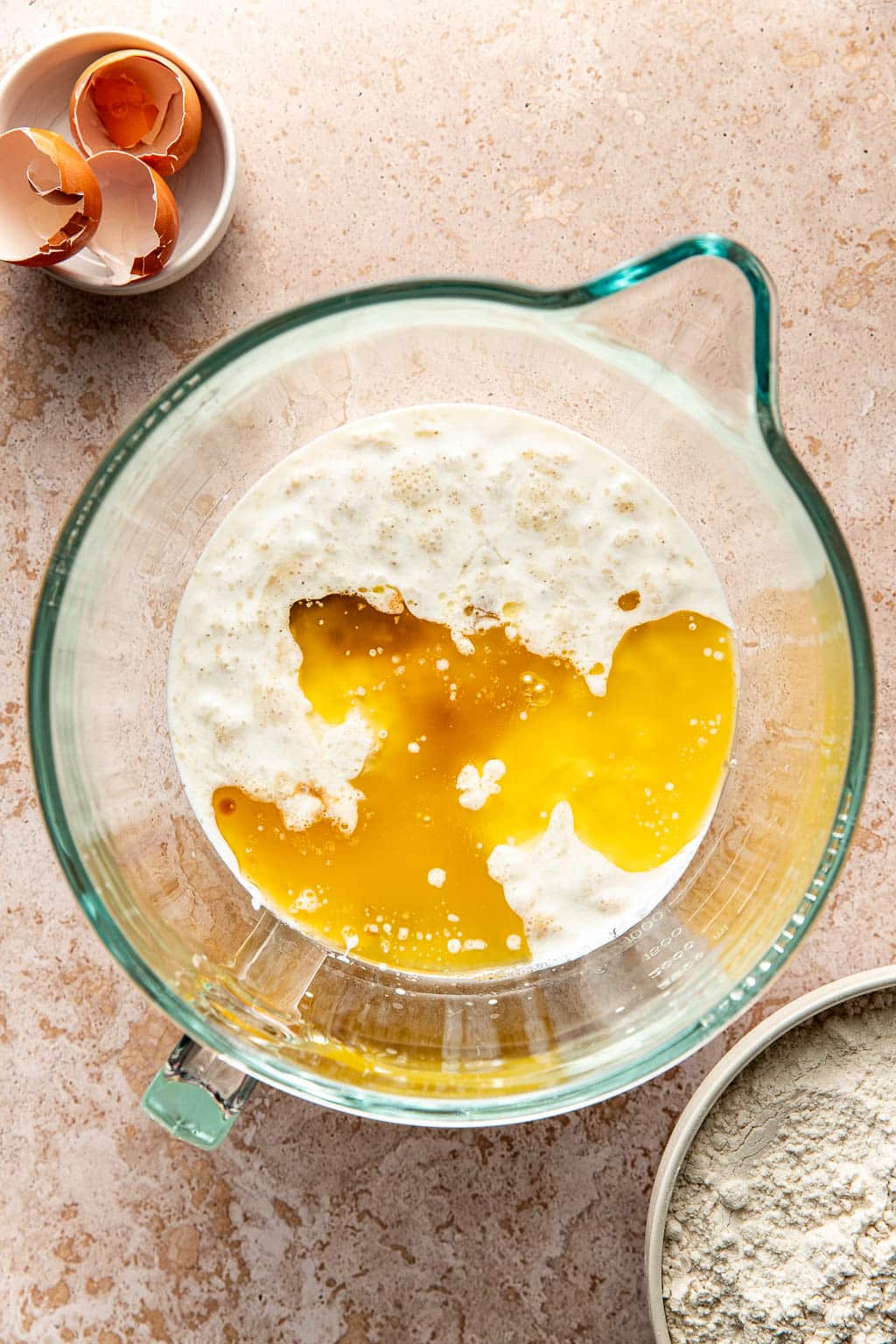 wet ingredients for buttermilk cinnamon rolls