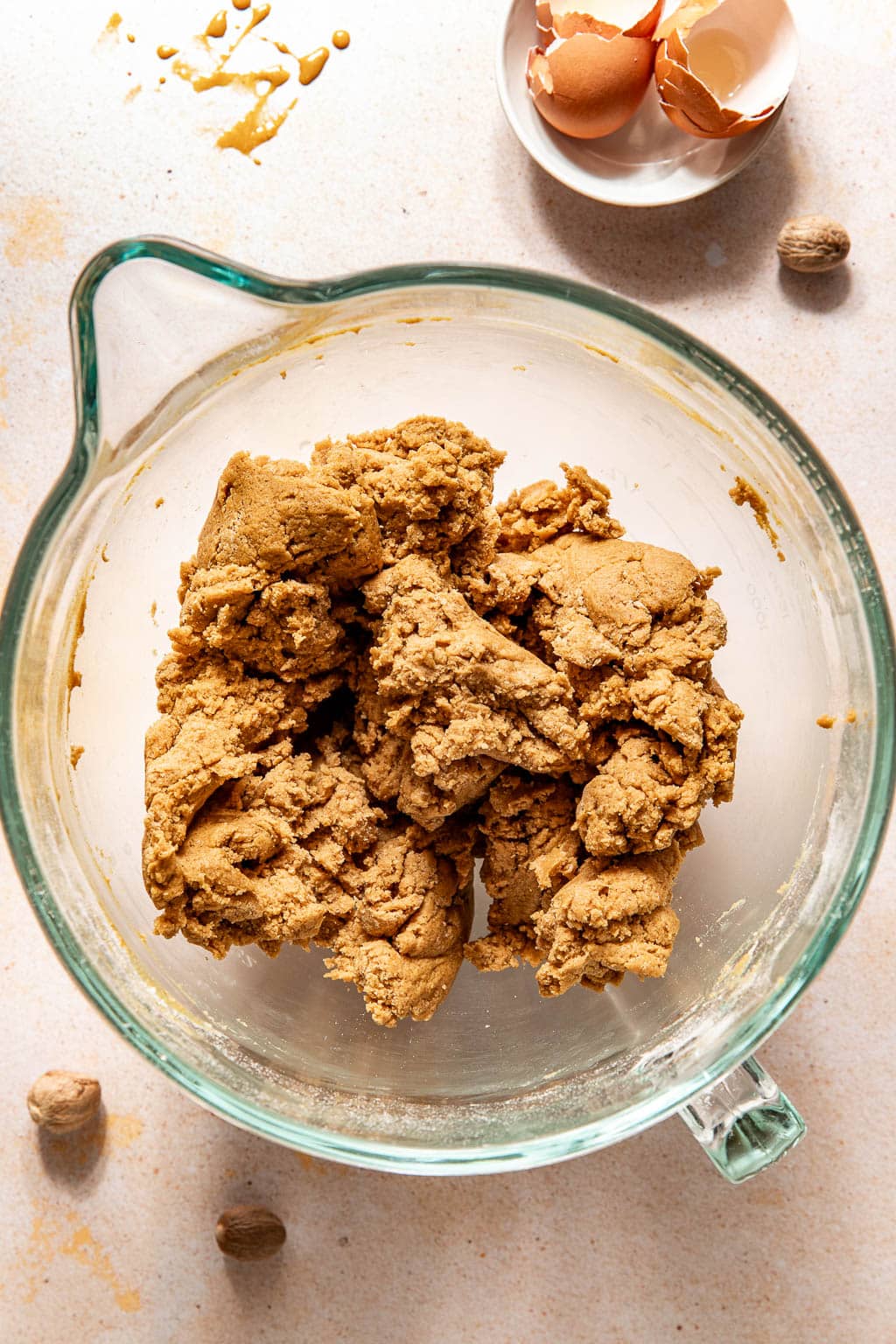 gingerbread donut dough in a mixing bowl