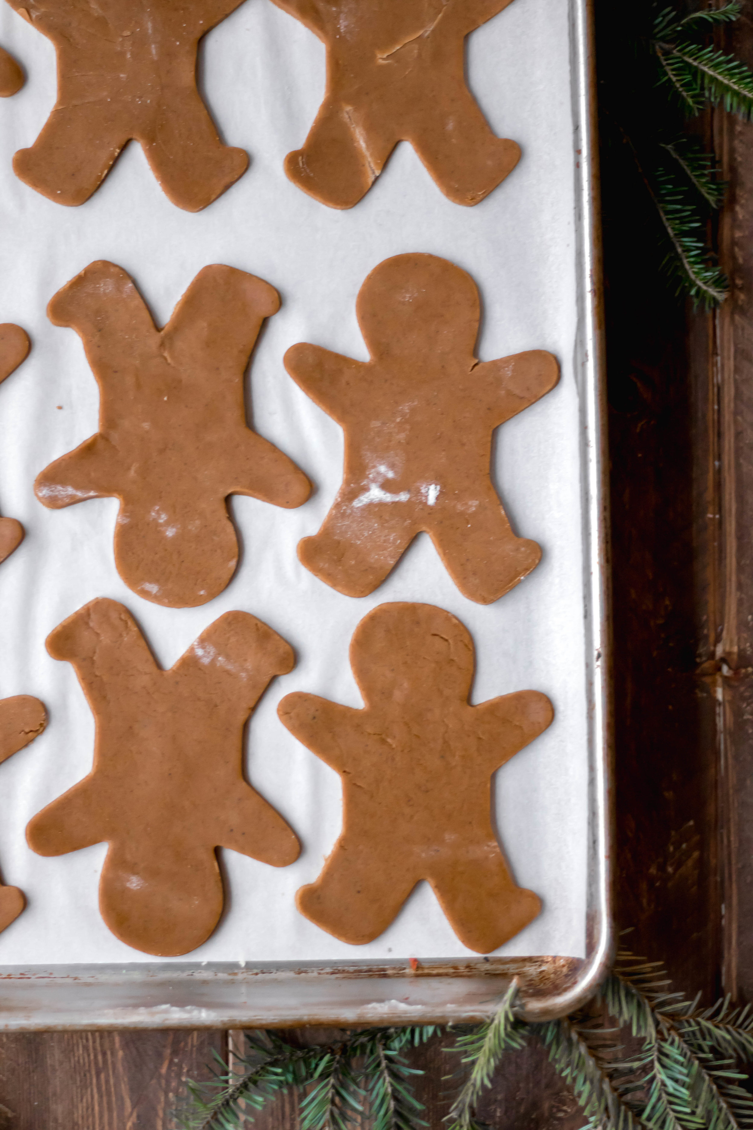 Cut out gingerbread cookies ready to be baked 