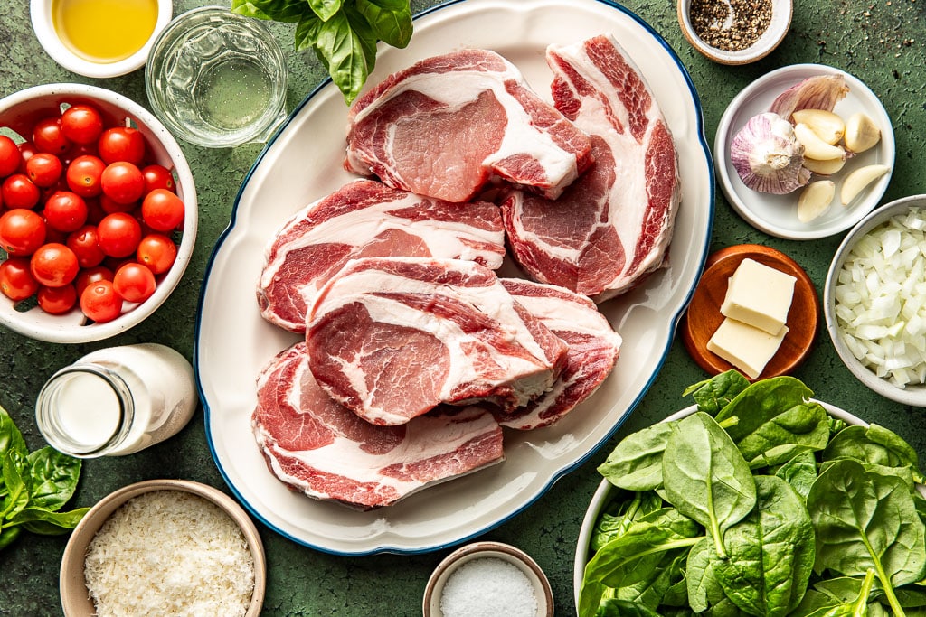 pork chops florentine ingredients laid out