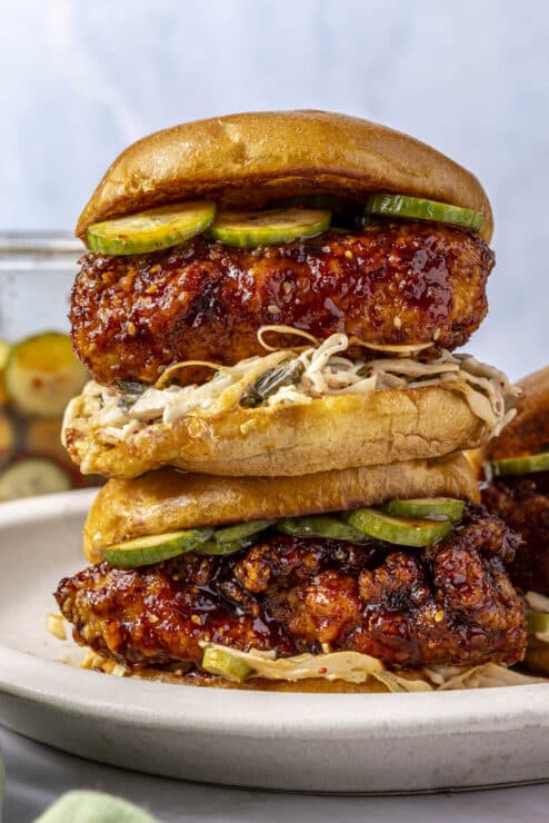 Spicy Korean fried chicken sandwiches