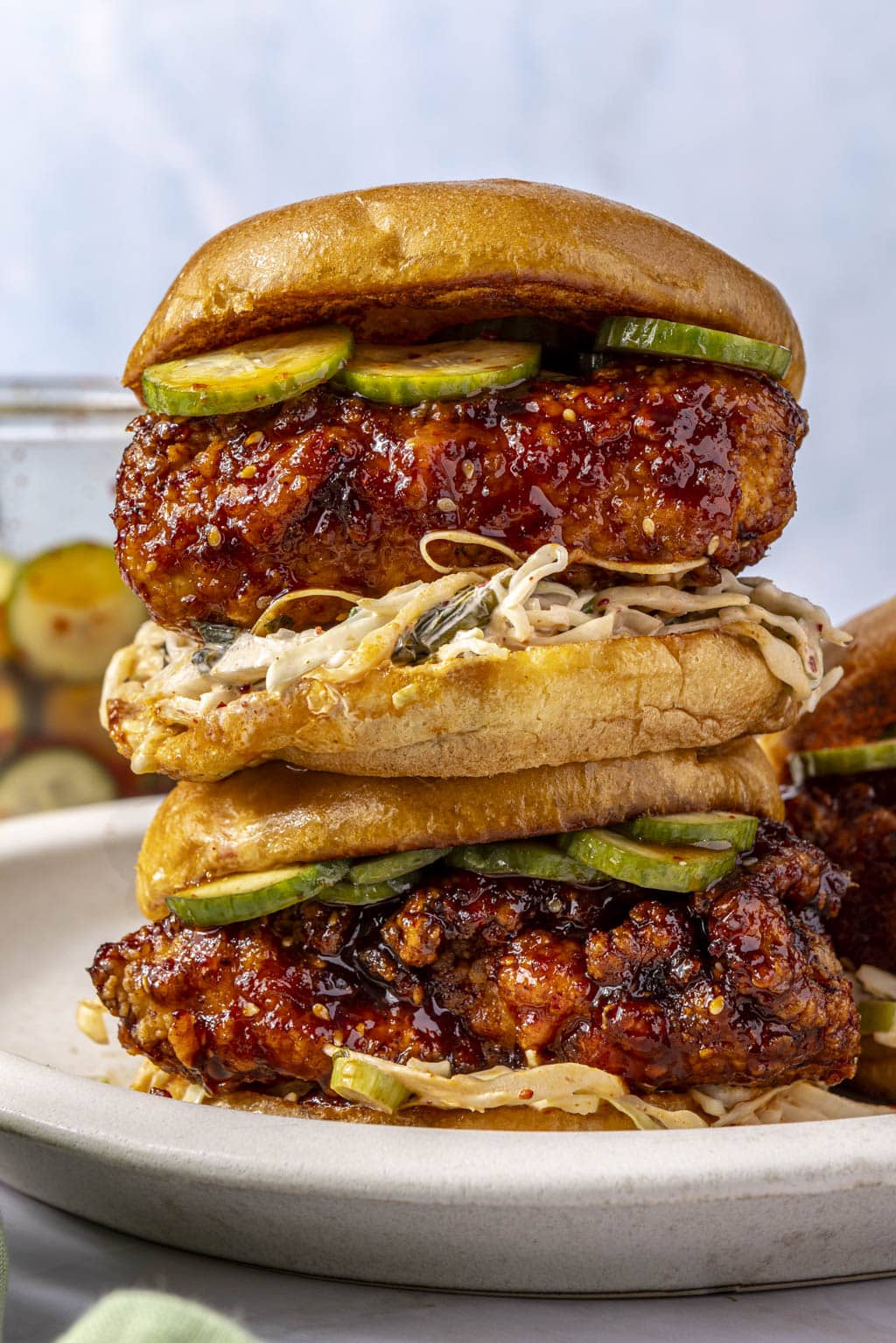 Spicy Korean fried chicken sandwiches