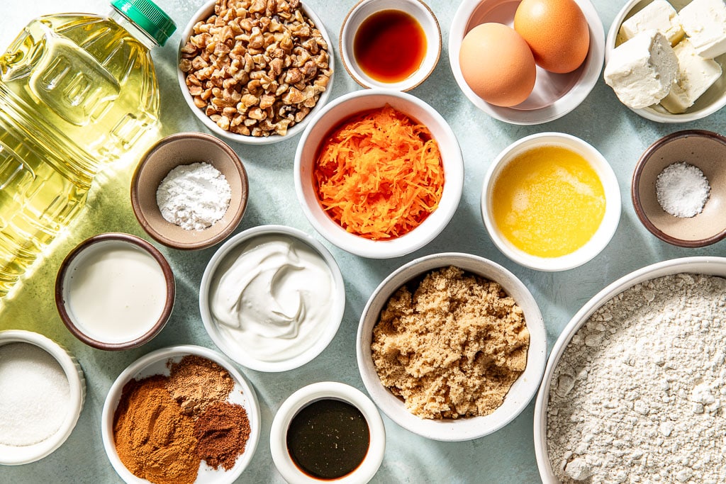 carrot cake donuts ingredients laid out
