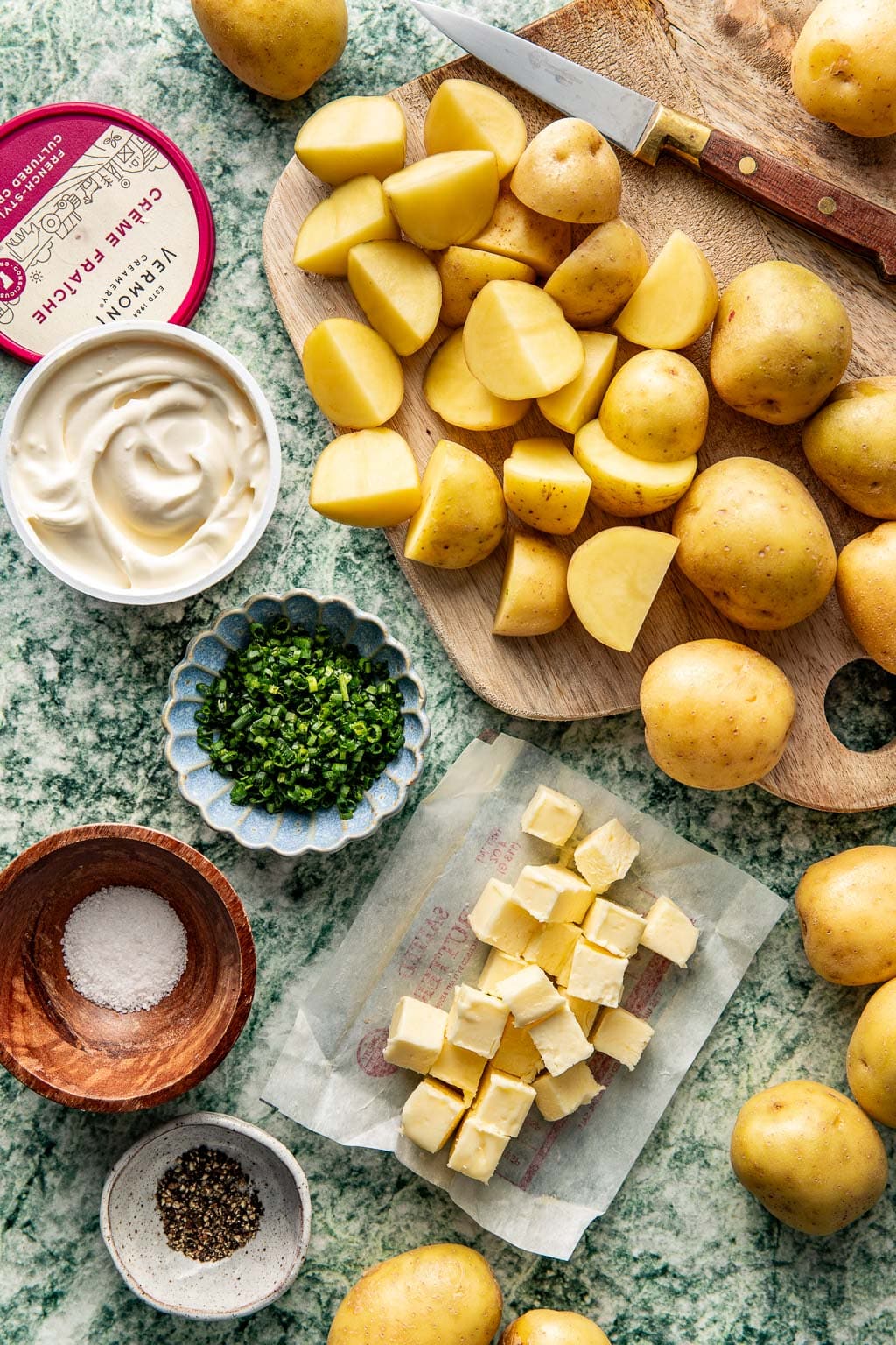 creme fraiche mashed potatoes ingredients laid out