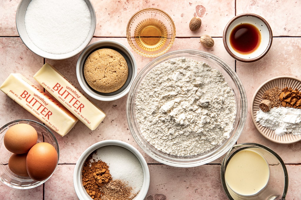 eggnog snickerdoodle cookie ingredients laid out