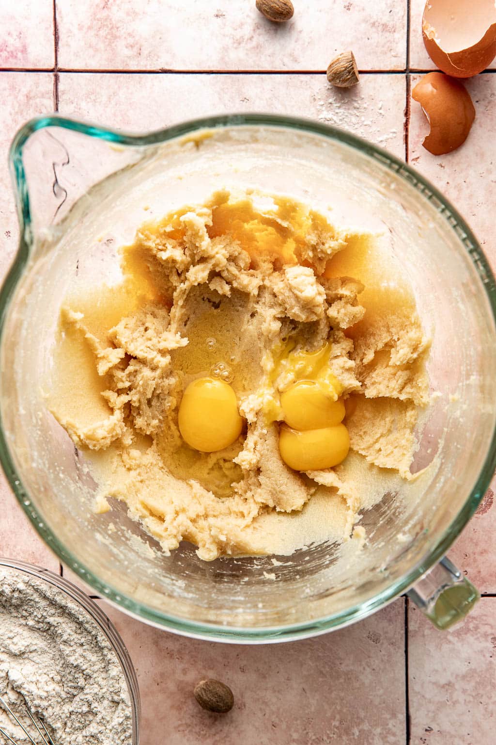 mixing the eggs into the cookie dough