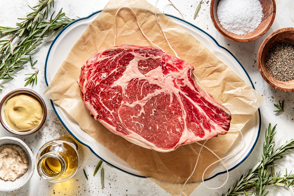 ingredients for prime rib laid out