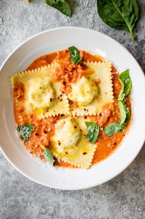mushroom ravioli with tomato vodka sauce