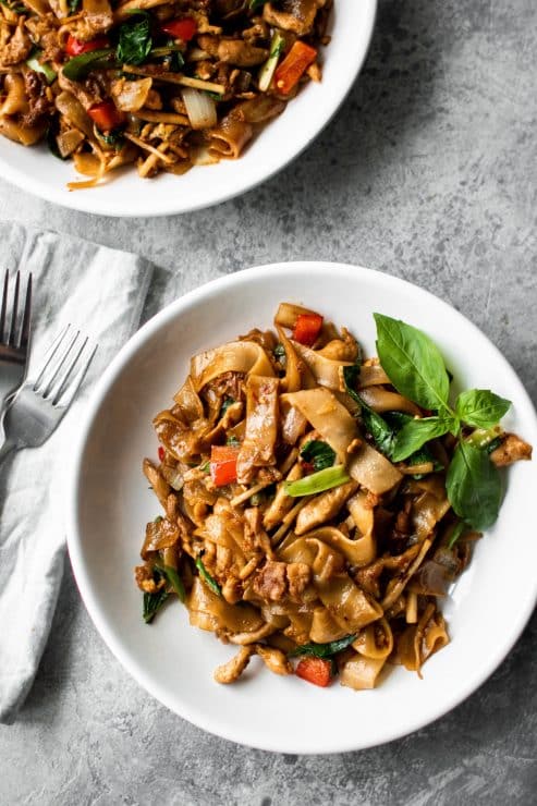 drunken noodles (pad kee mao) with chicken