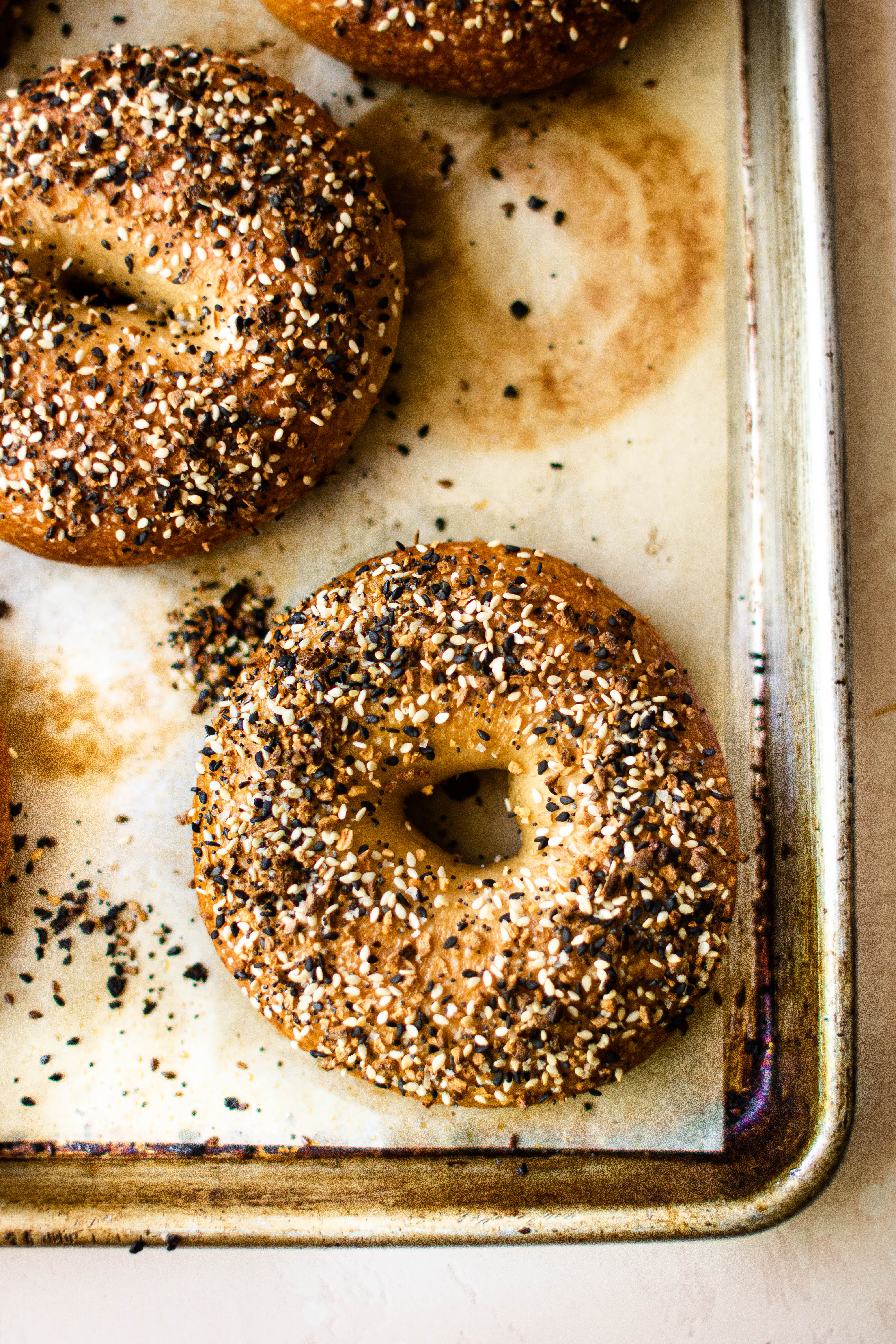 ny style bagels on a baking sheet 