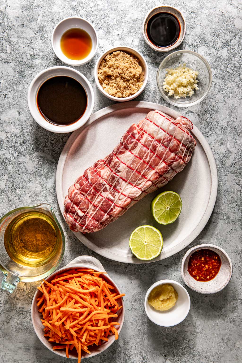 grilled pork banh mi marinade ingredients laid out