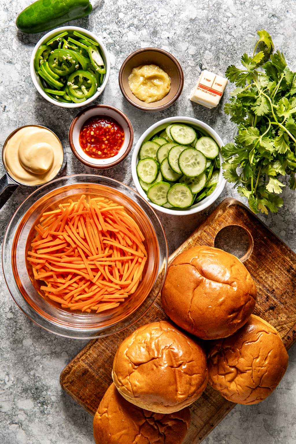 banh mi sandwich fixings laid out