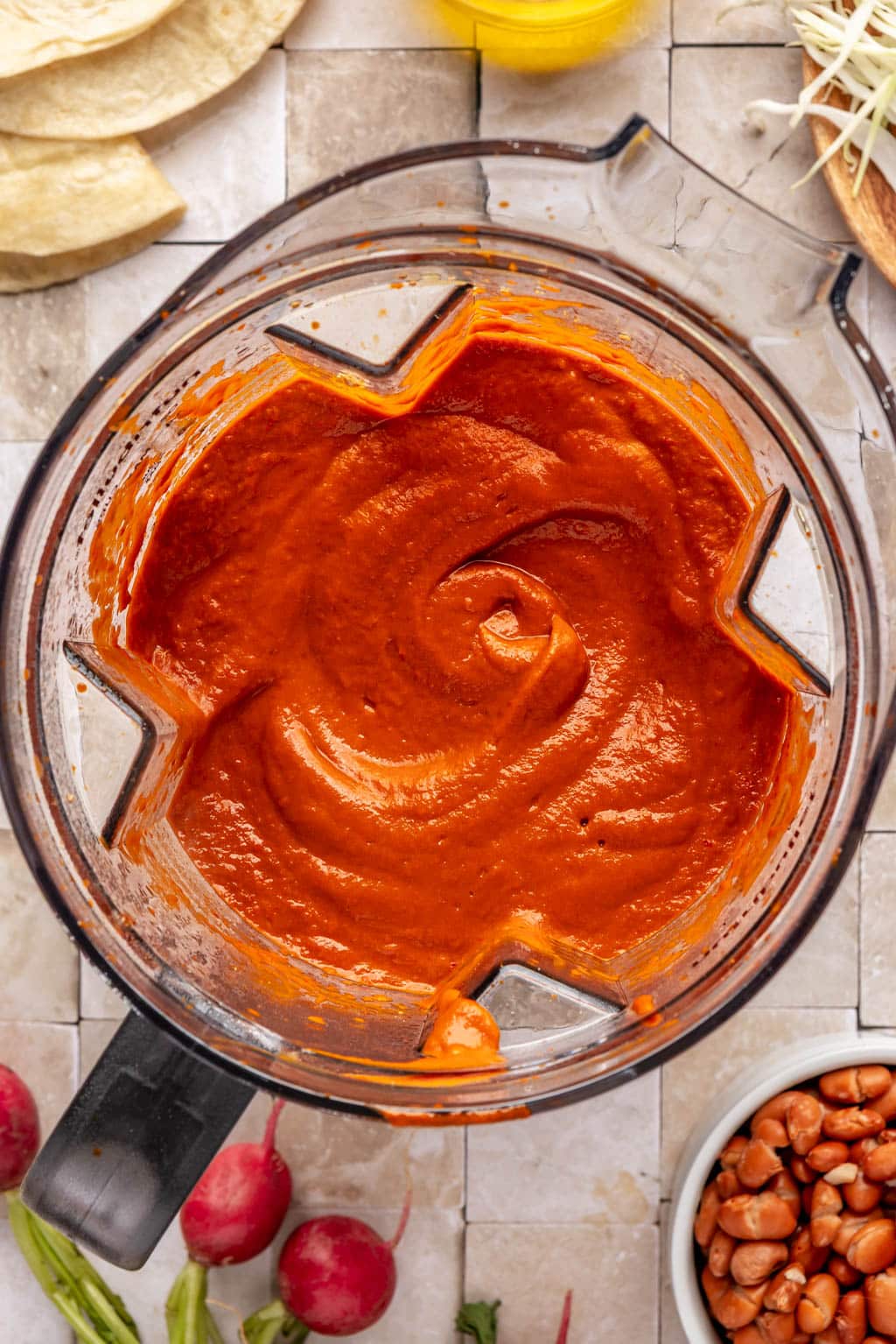 Blended vegetables in a blender 