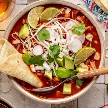 red pozole with chicken