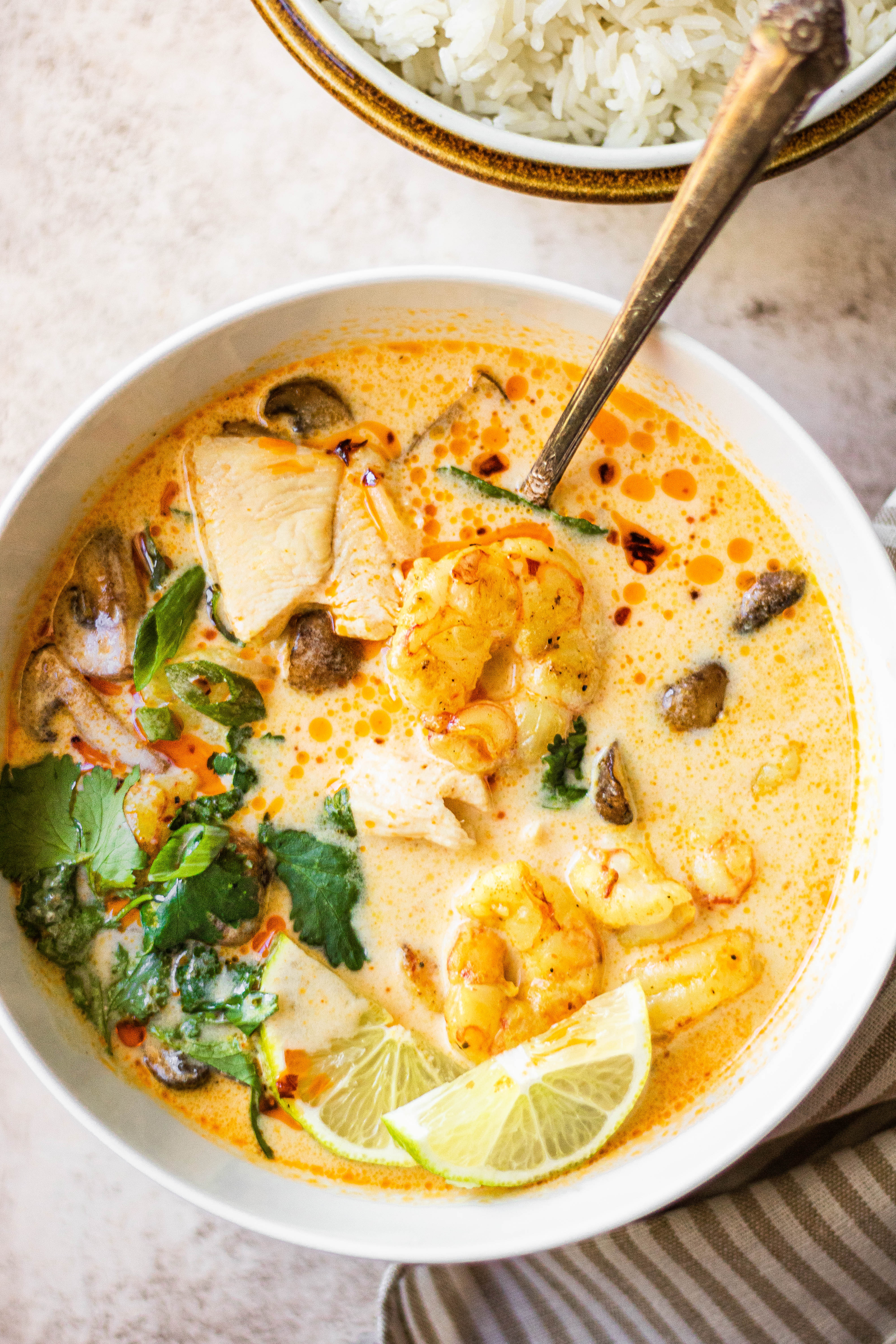 A bowl of Tom Kha Gai soup 