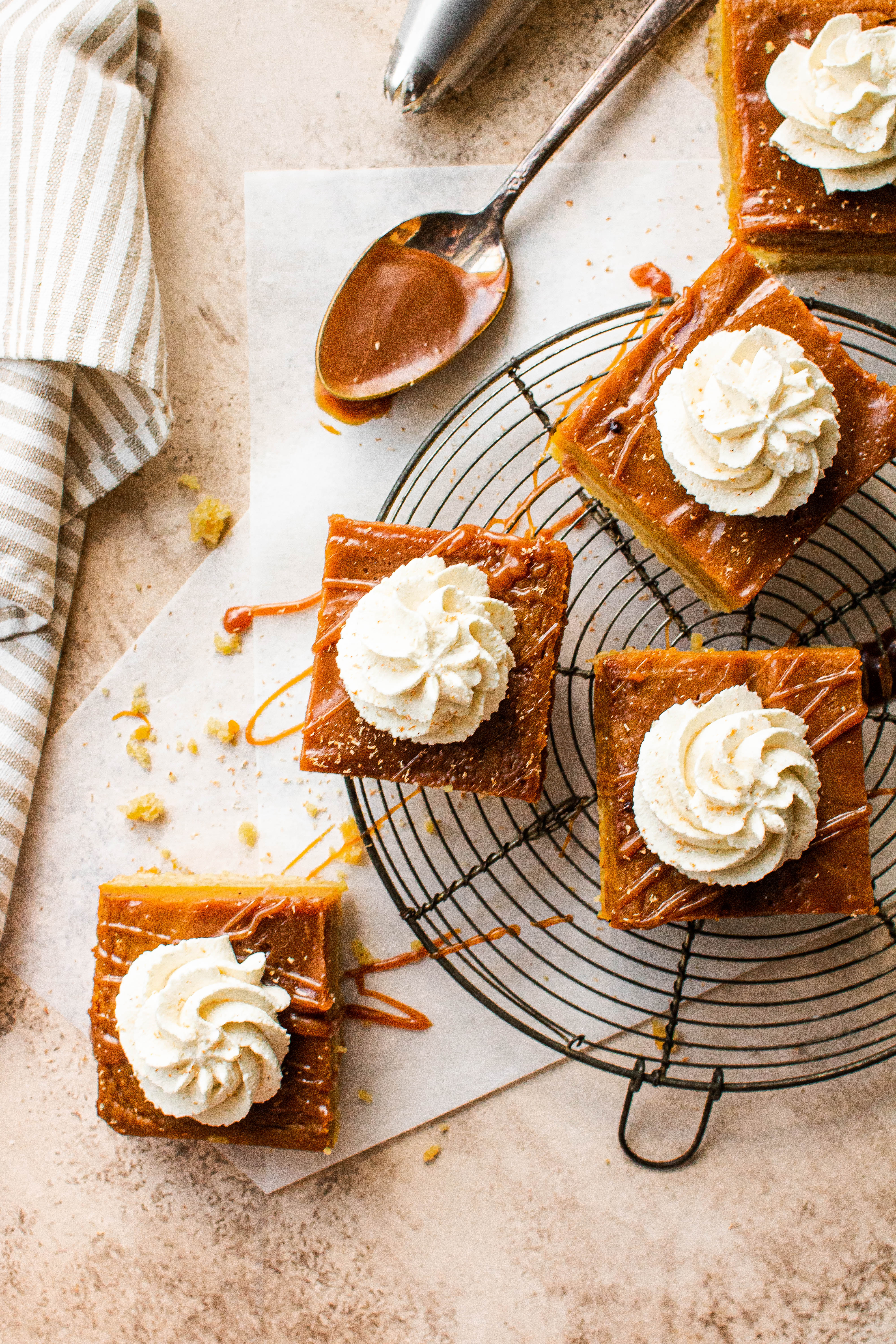 sliced pumpkin caramel bars
 on cooling rack