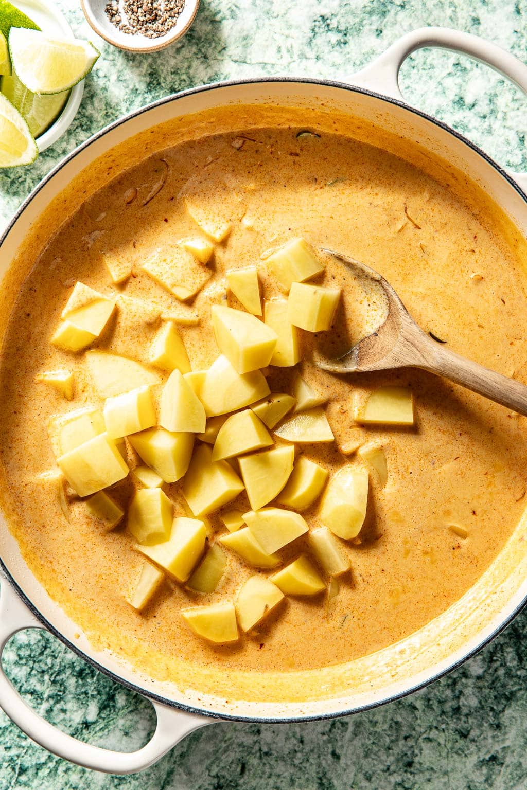 potatoes in curry sauce before adding the chicken