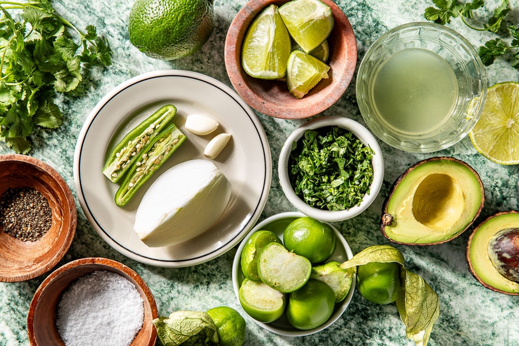 fresh salsa verde ingredients laid out