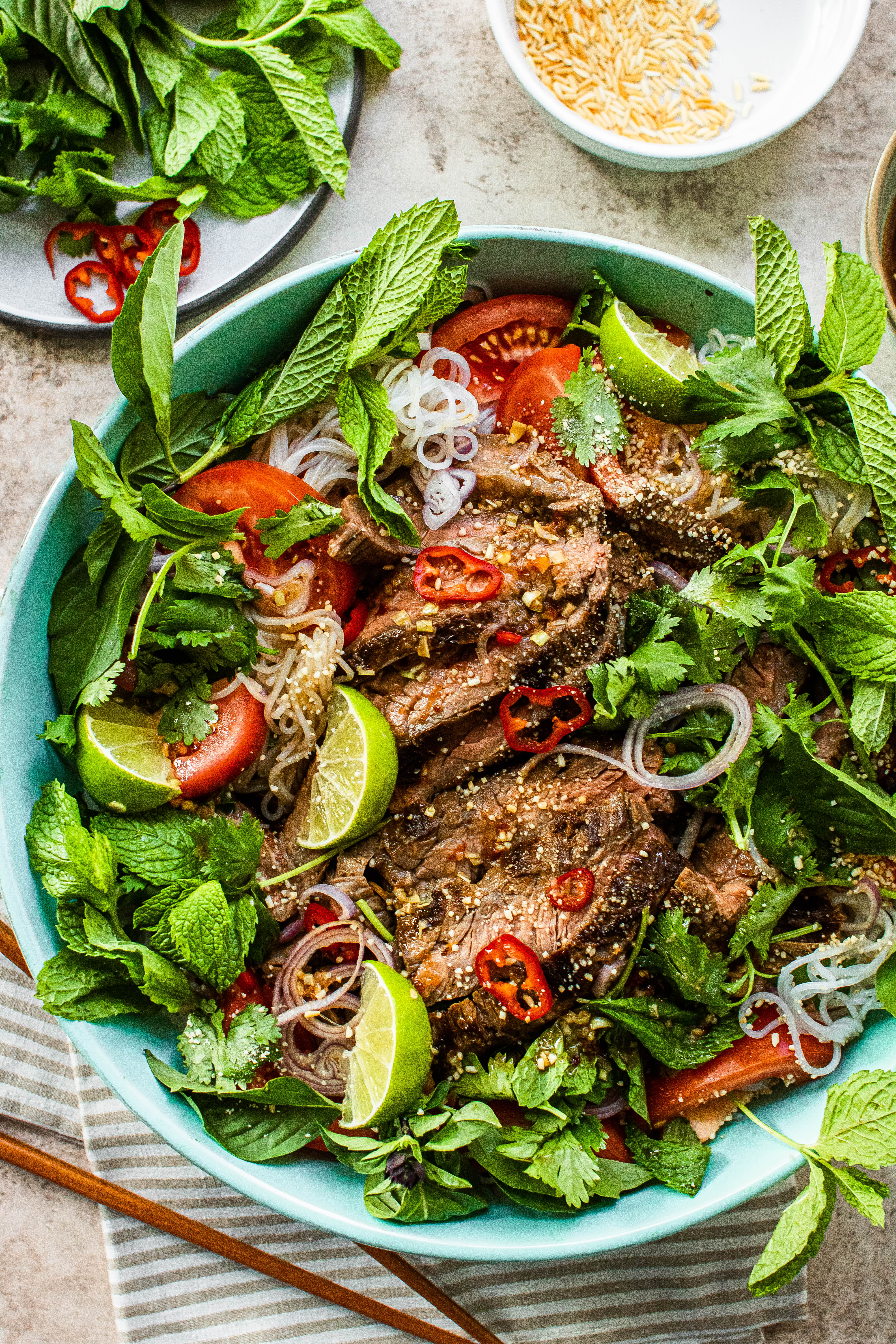 thai beef salad with rice noodles