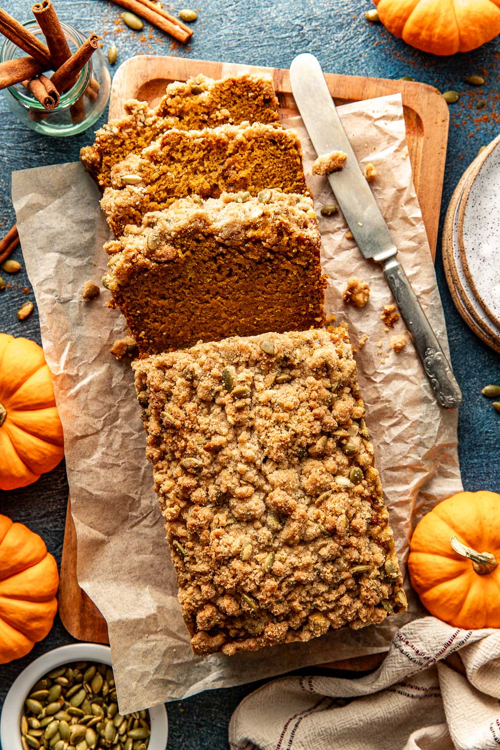 moist maple pumpkin bread with streusel topping