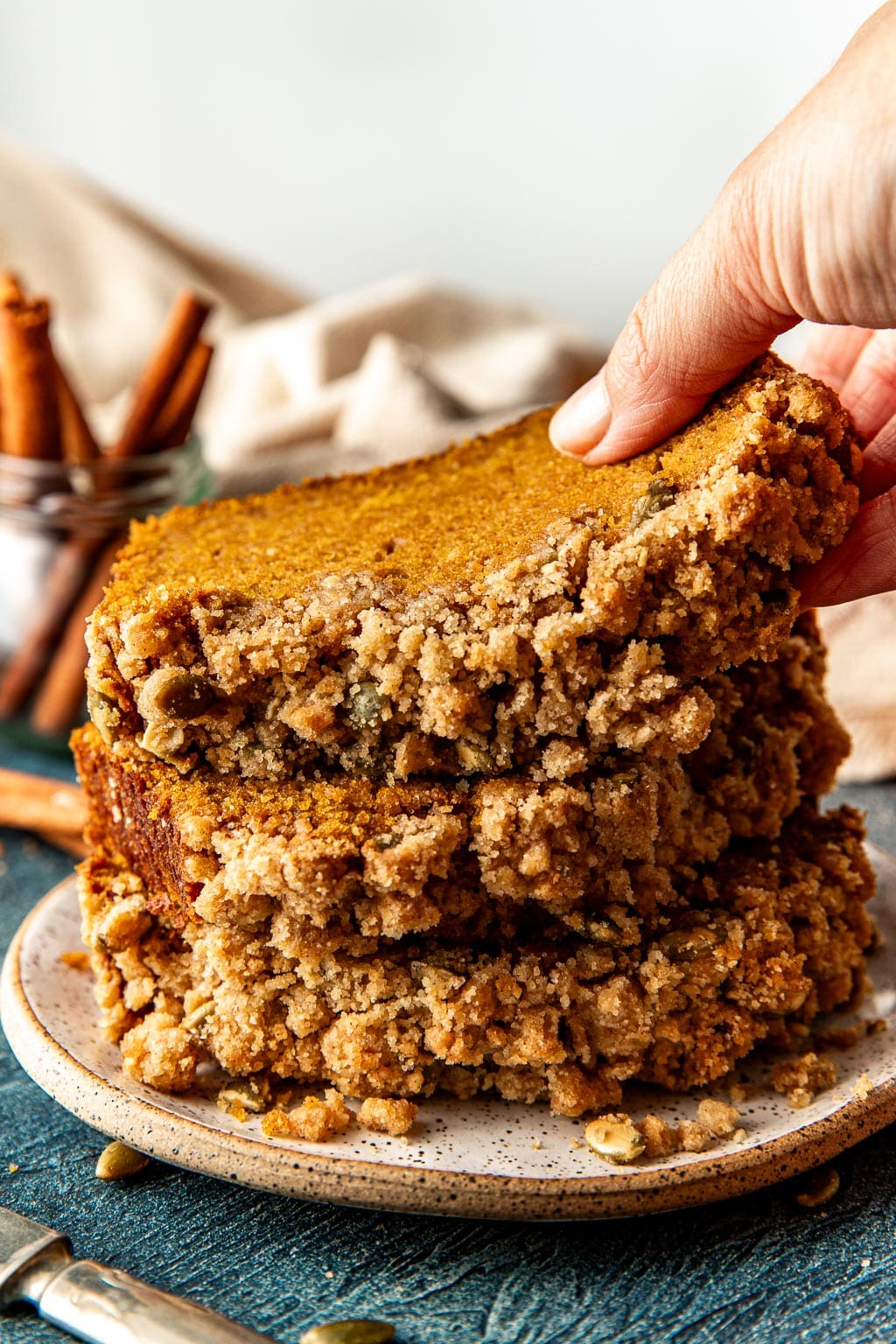 moist pumpkin bread with streusel topping