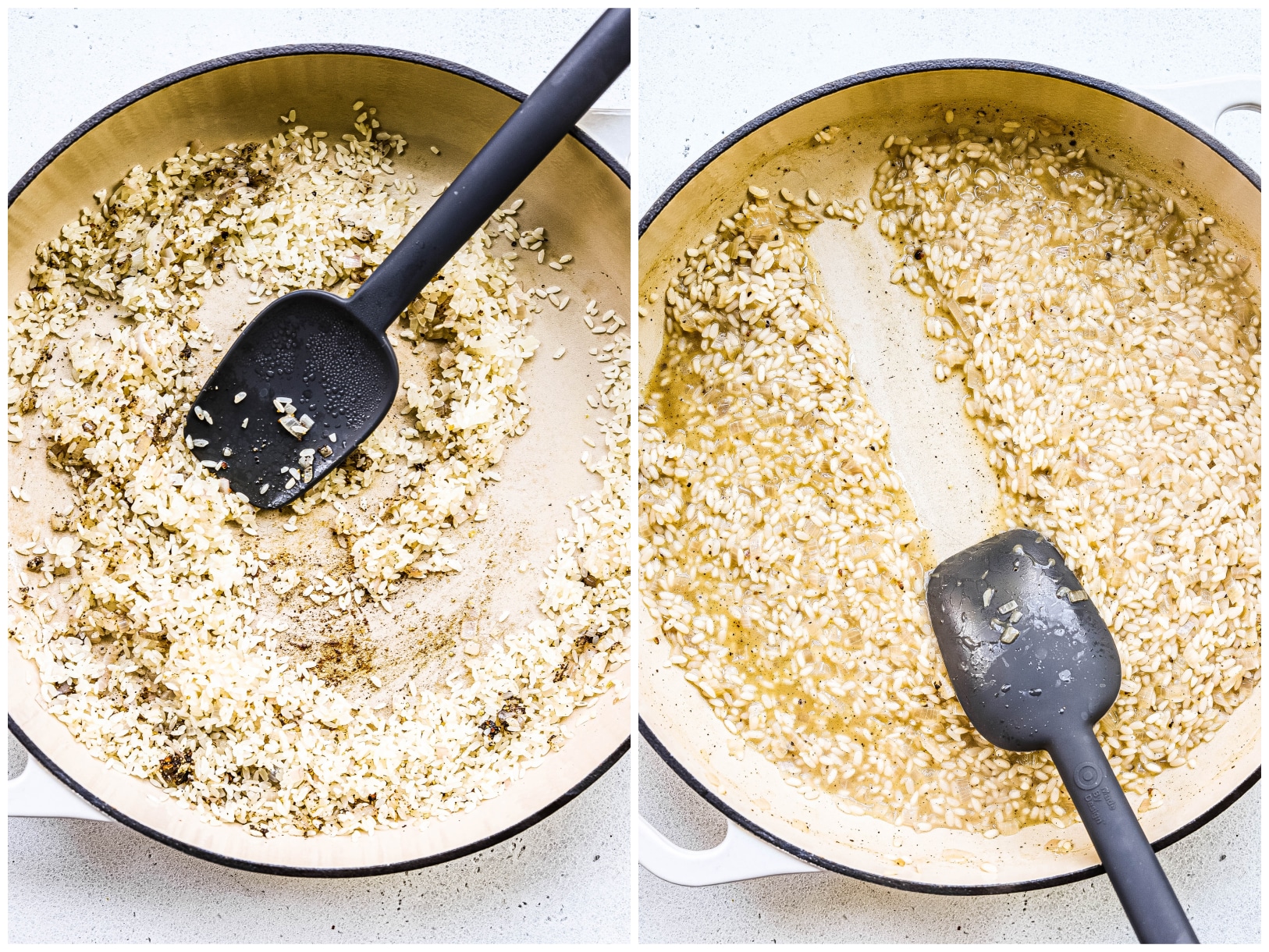 Risotto being cooked in a braiser