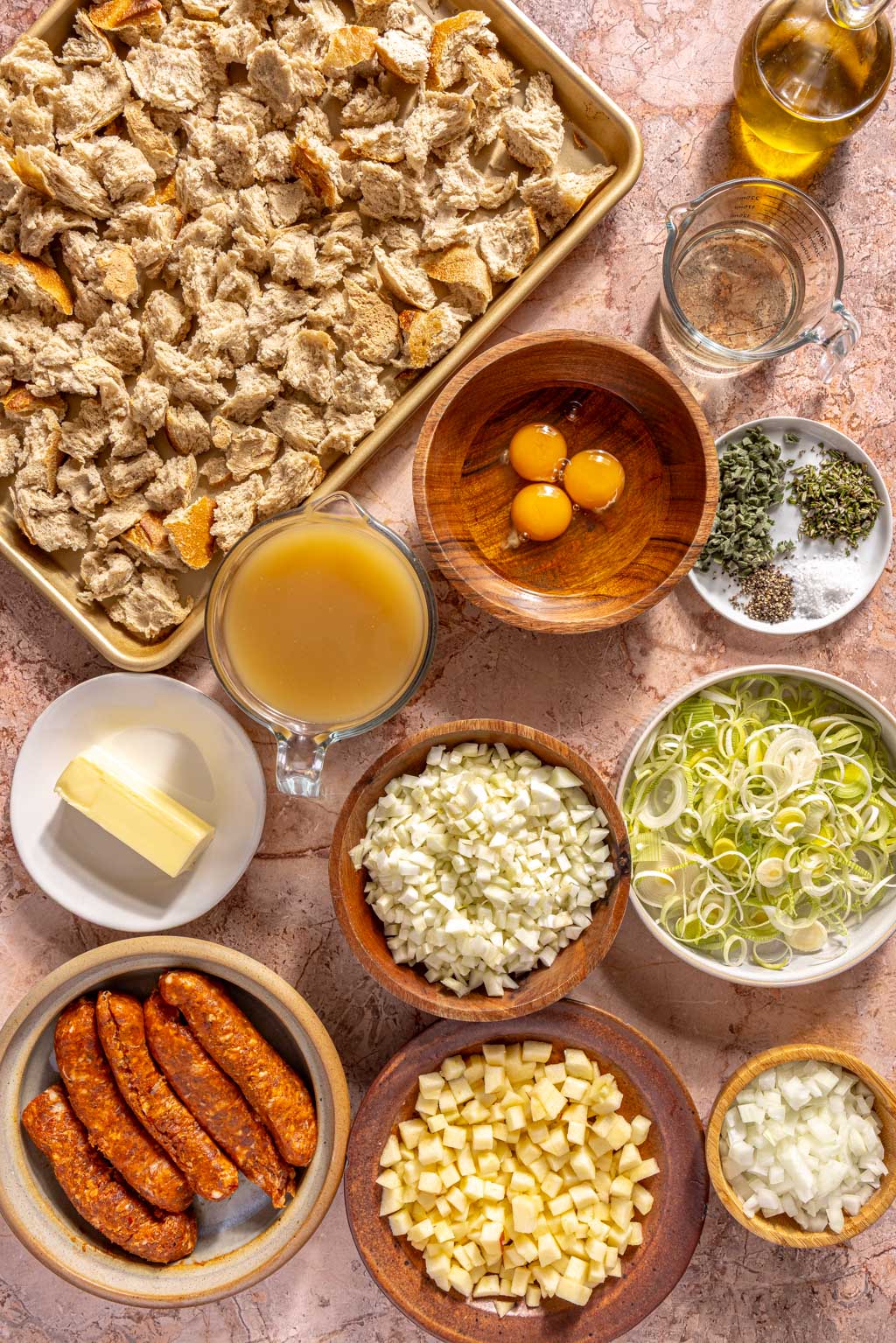 sausage and fennel stuffing ingredients laid out