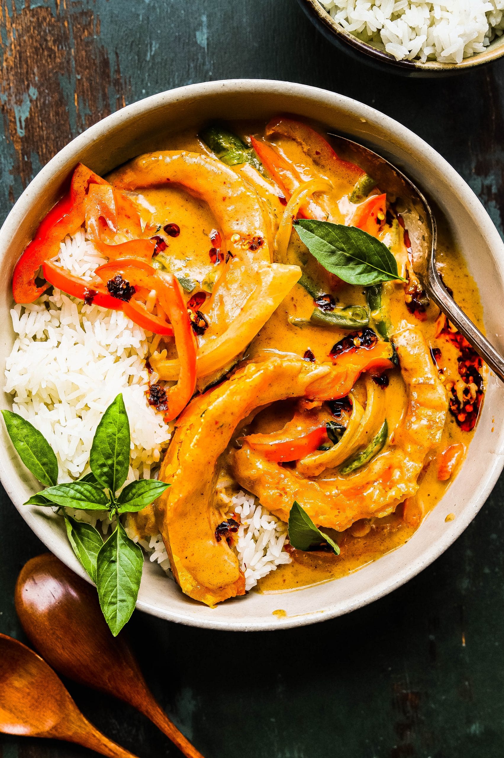 a bowl of Thai pumpkin curry