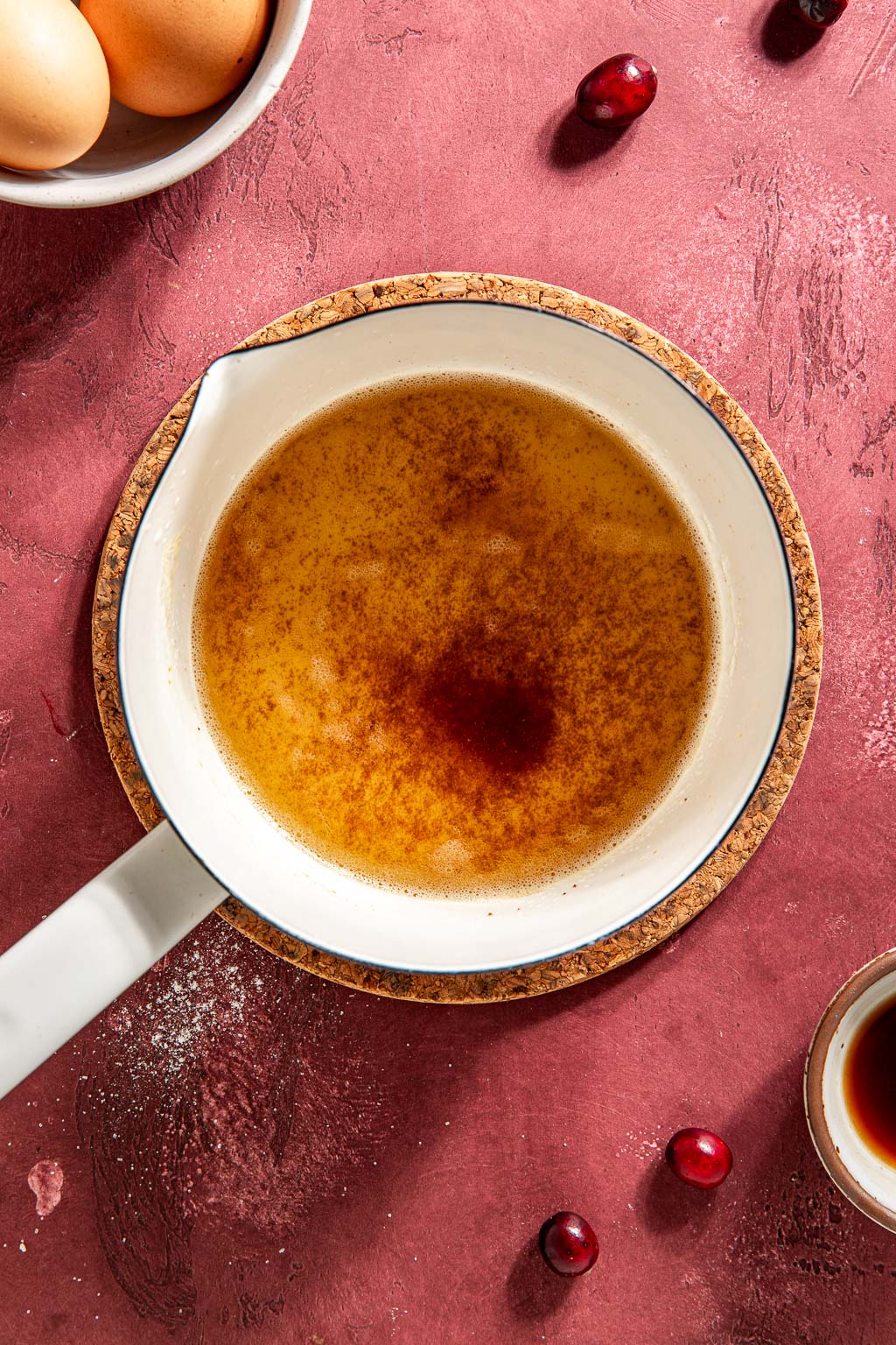 brown butter in a white saucepan