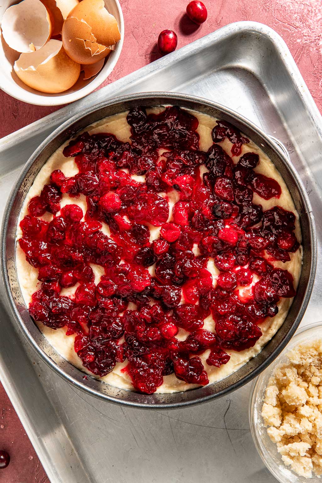 cranberry ricotta cake before baking
