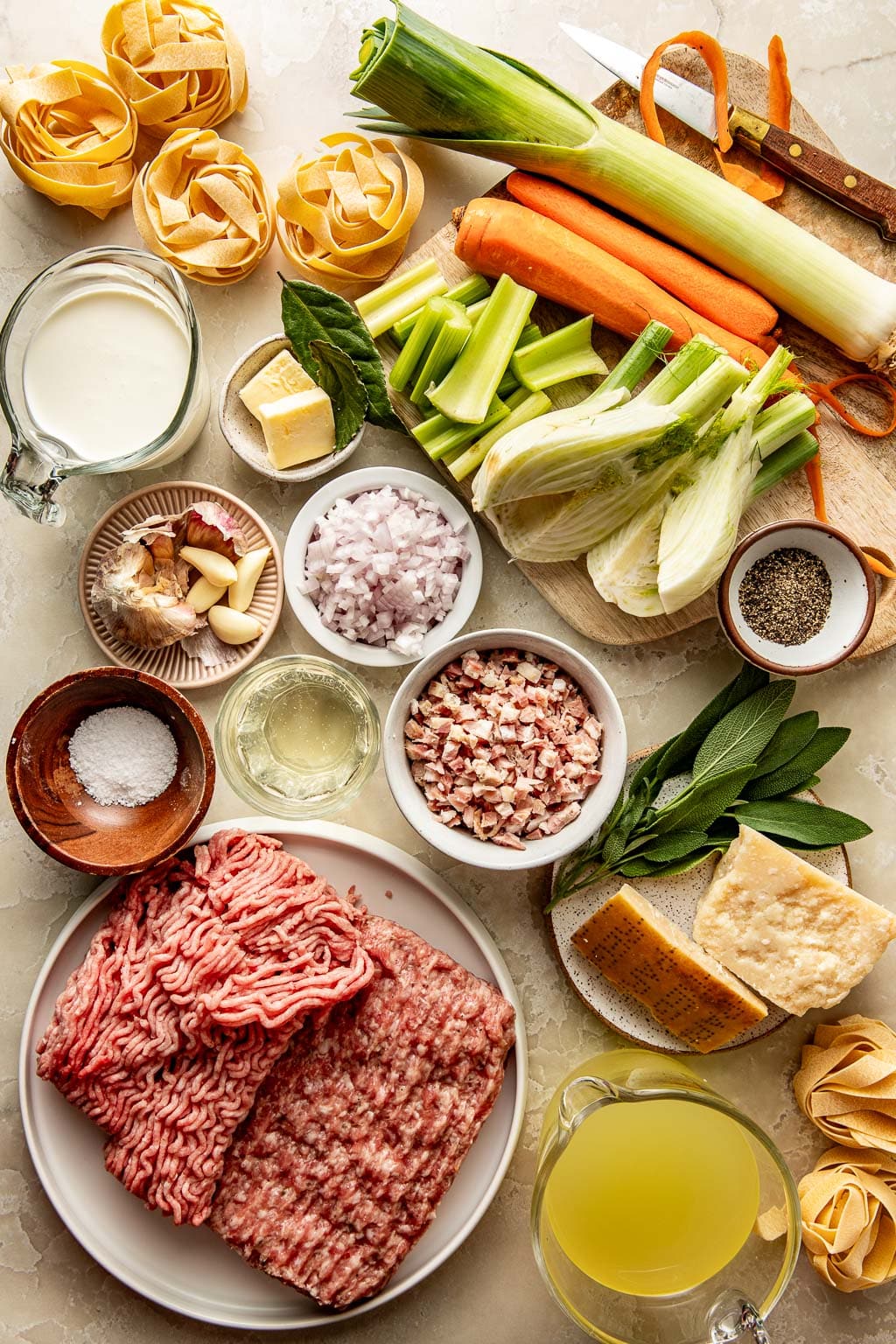 White bolognese ingredients laid out