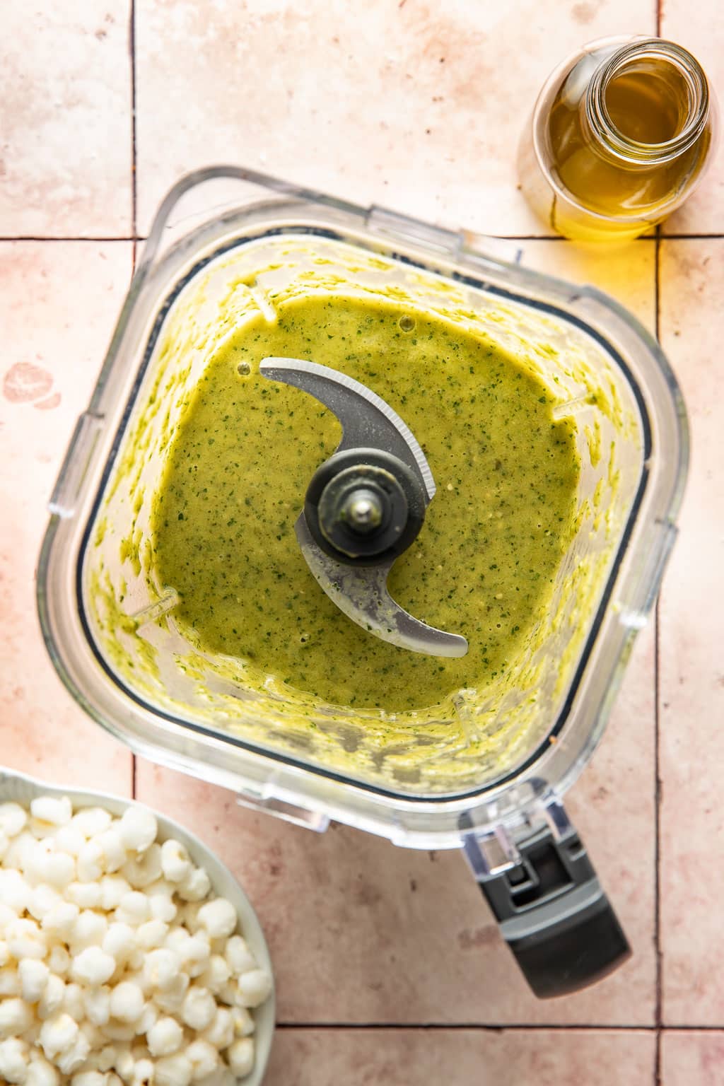 Salsa verde in a blender after blending