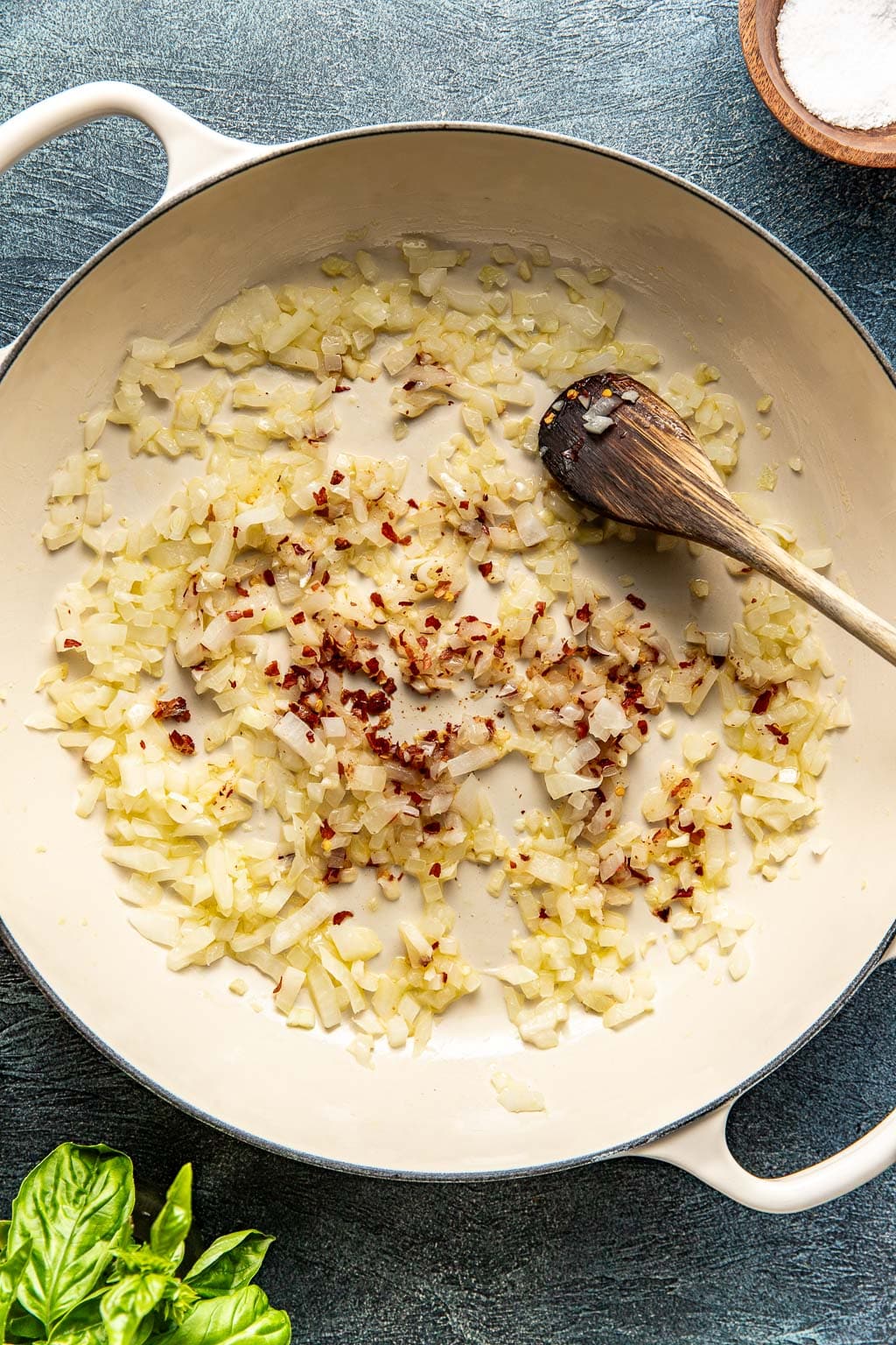 onions, garlic, and red pepper flakes in a dutch oven