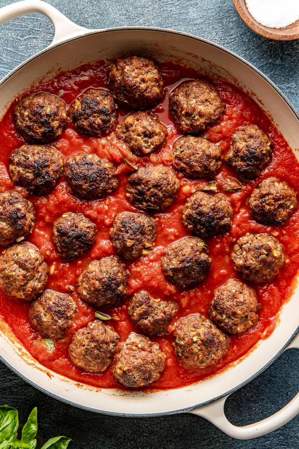 Meatball in sauce in a dutch oven