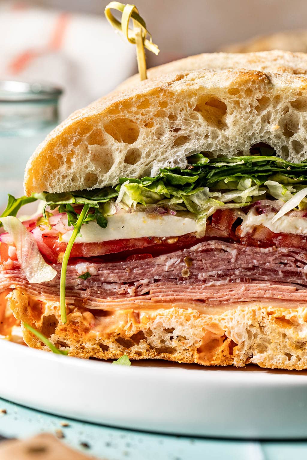 close up of an italian picnic sandwich
