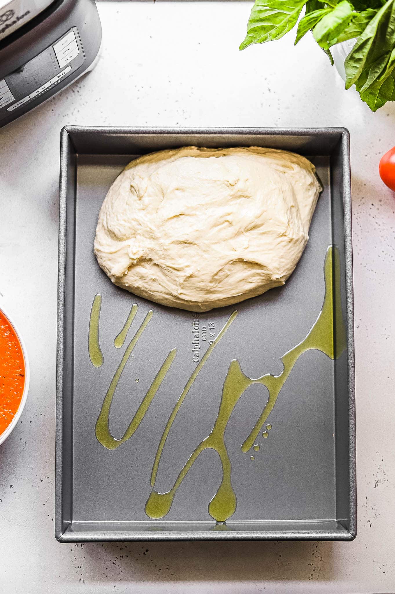 pizza dough in a pan