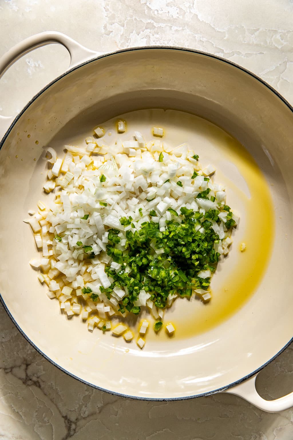 onion and jalapeno sautéing in oil. 