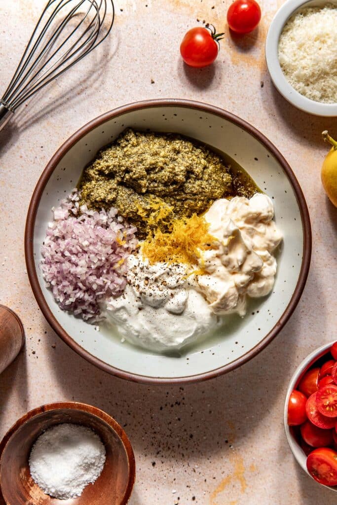 pesto pasta salad dressing before mixing