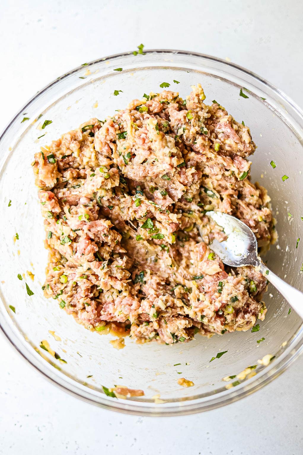 Ginger meatball mixture in a bowl 