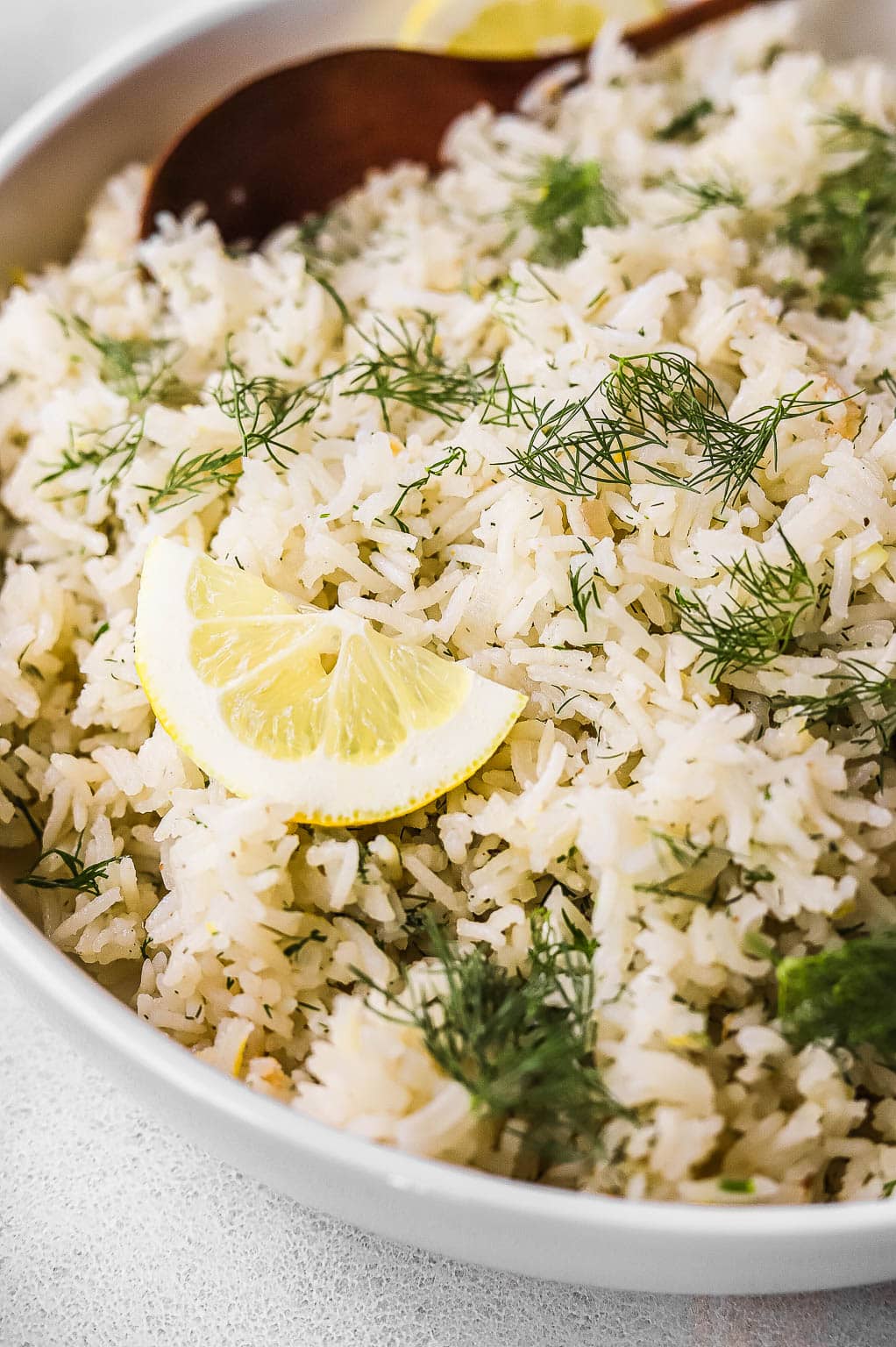 Close up view of lemon dill rice