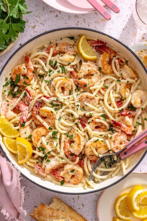 Pasta al Limone with shrimp