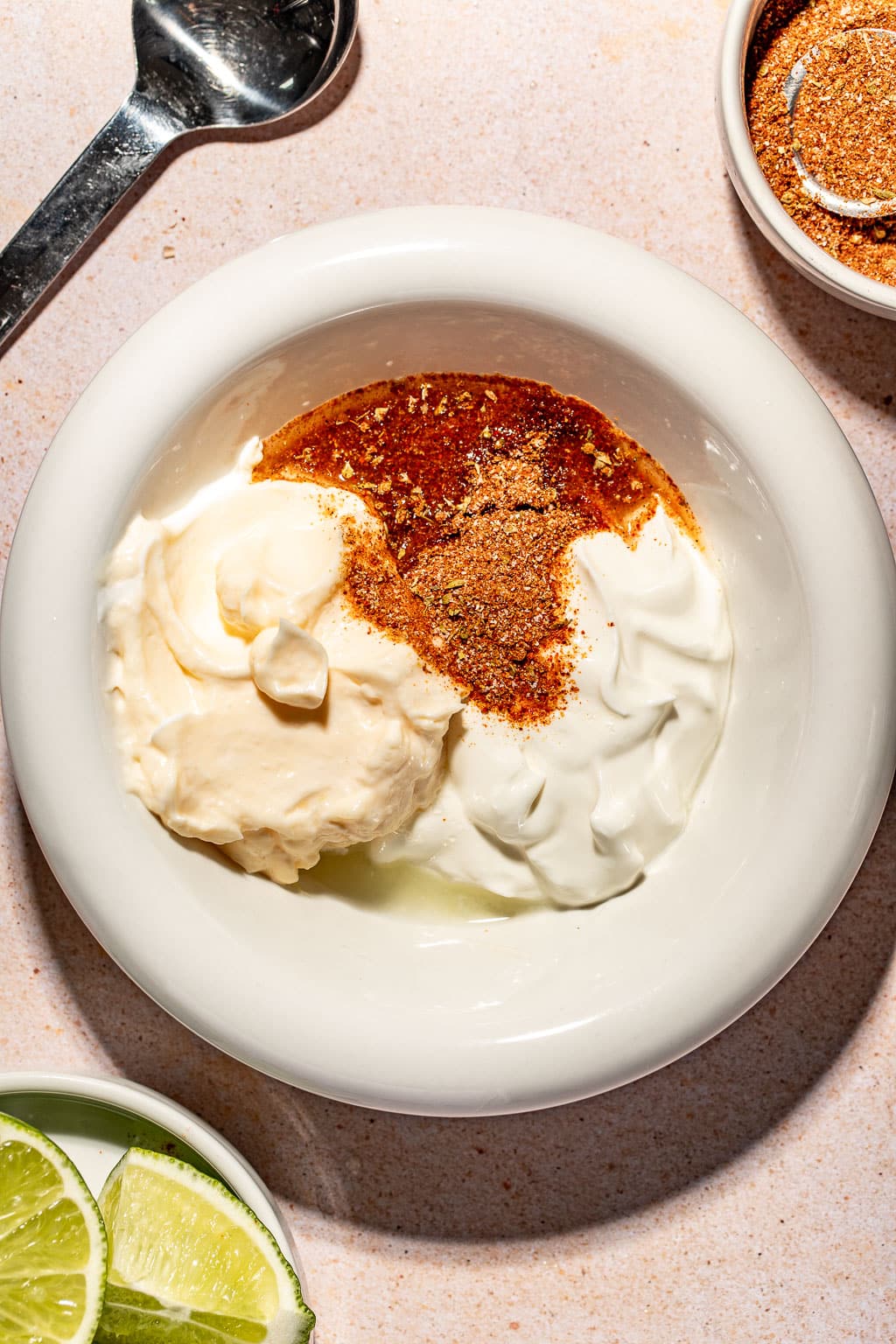 white sauce in a bowl before mixing