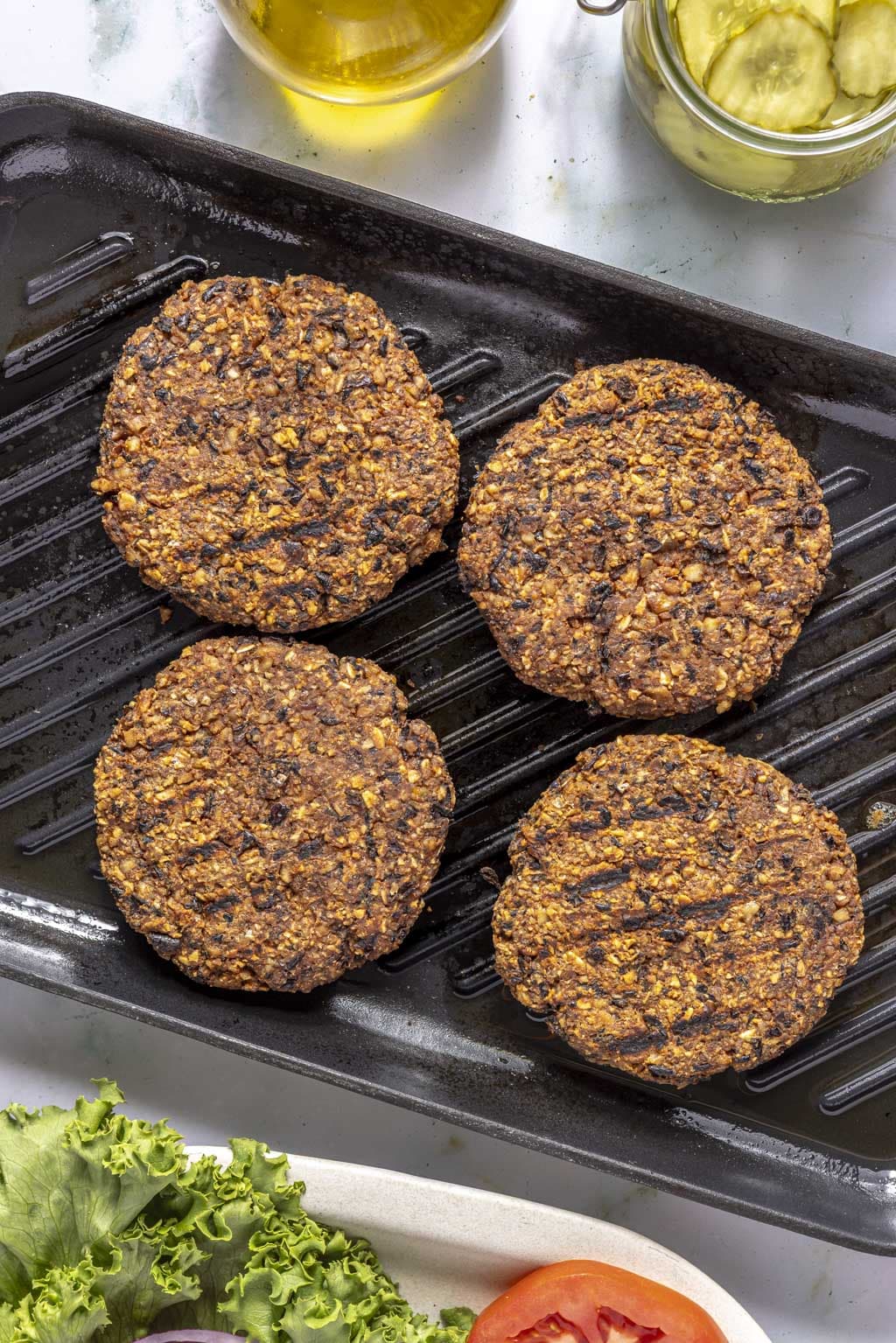 black bean veggie burgers on a grill