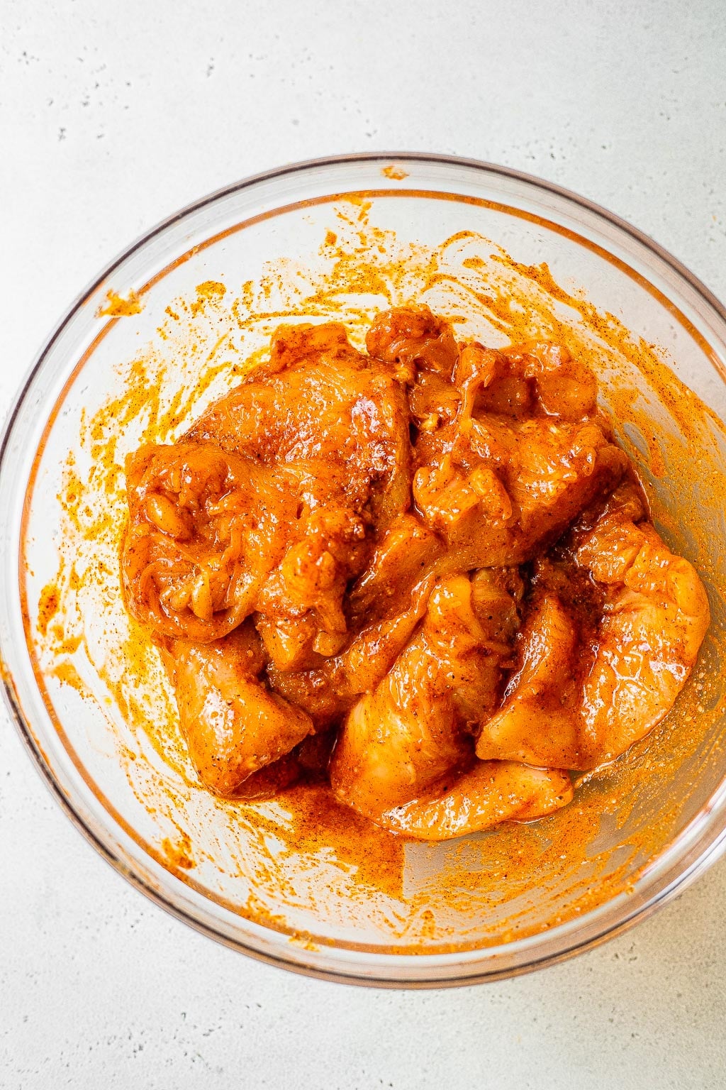 Buffalo marinated chicken in a bowl