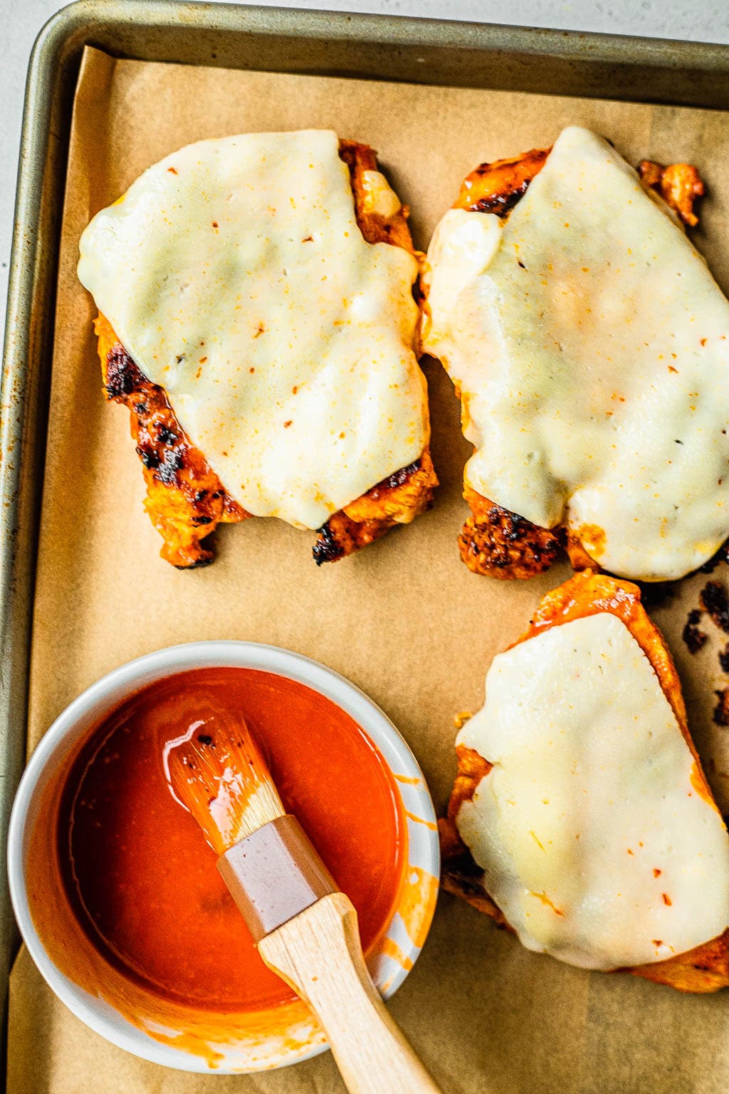 Buffalo chicken topped with cheese 