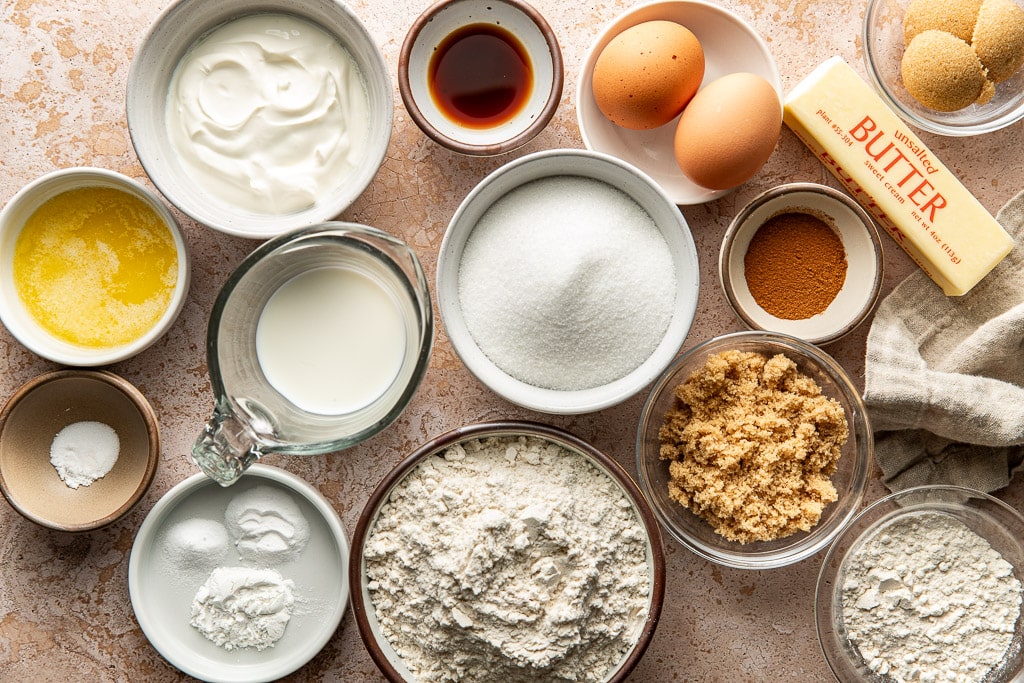 sour cream coffee cake loaf ingredients laid out