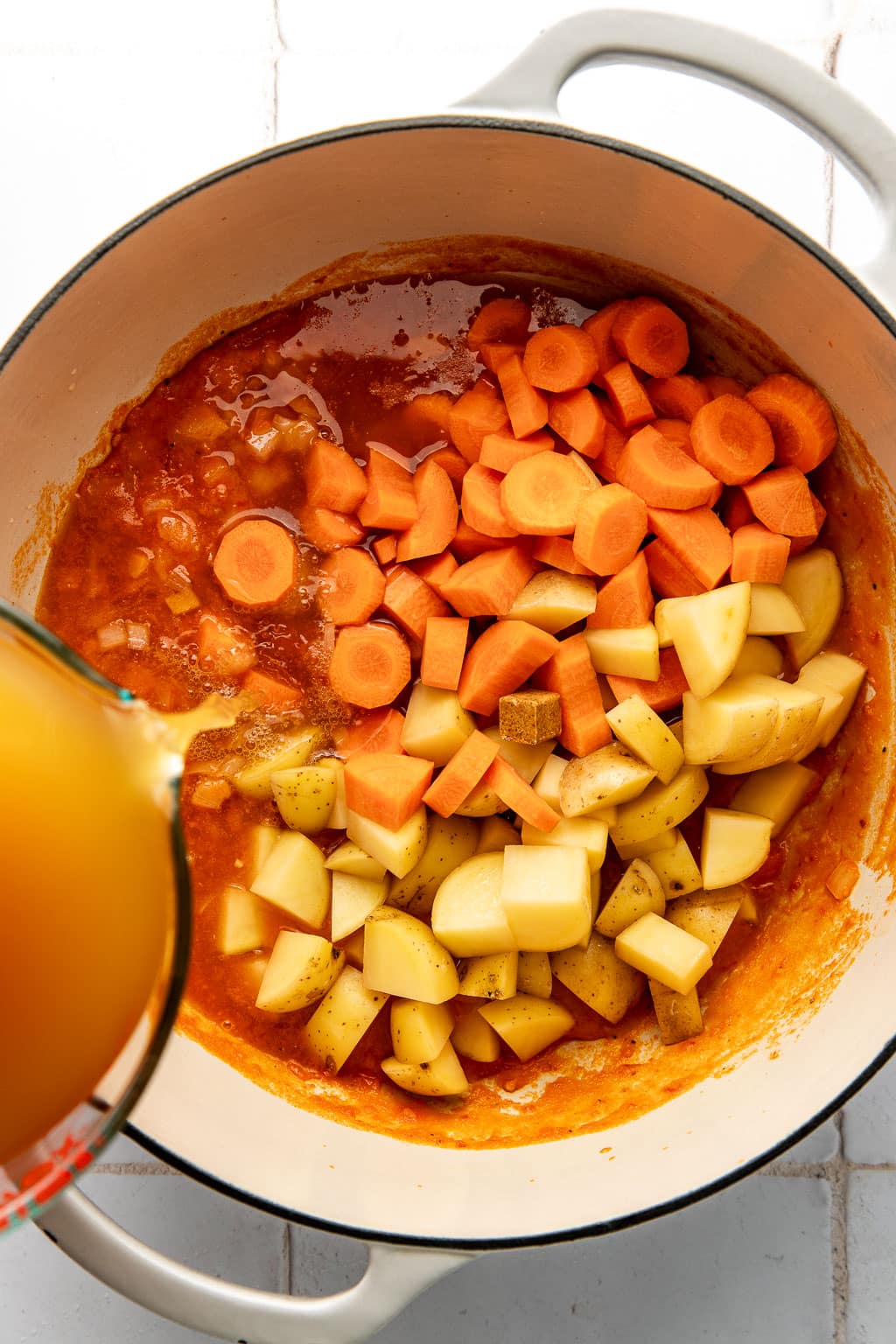 vegetables and broth in a pot