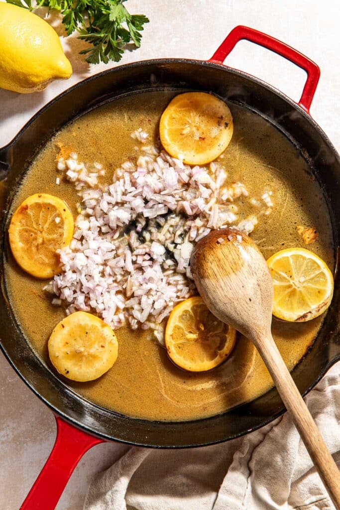Shallots in pan drippings