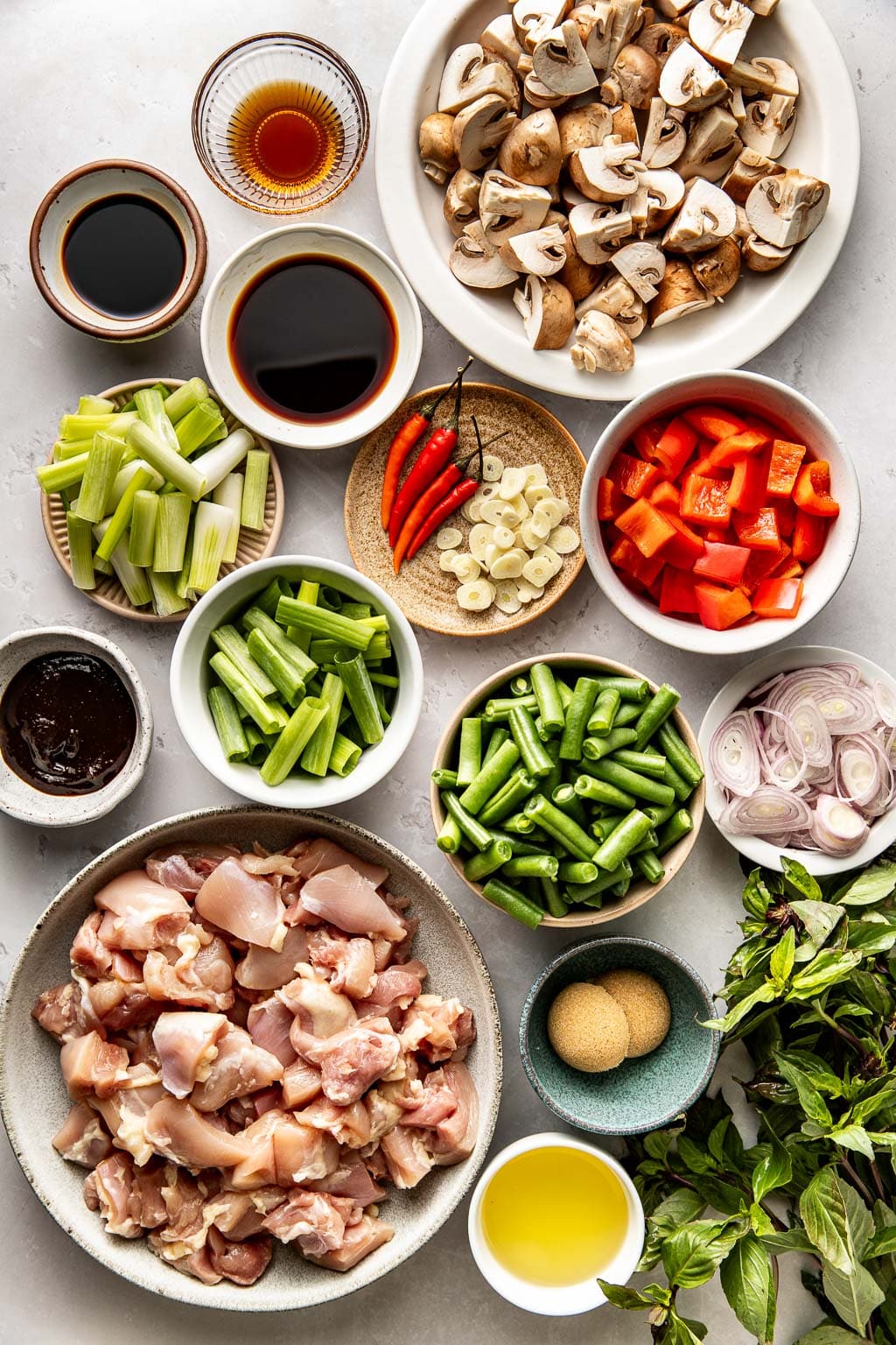 thai basil chicken ingredients laid out