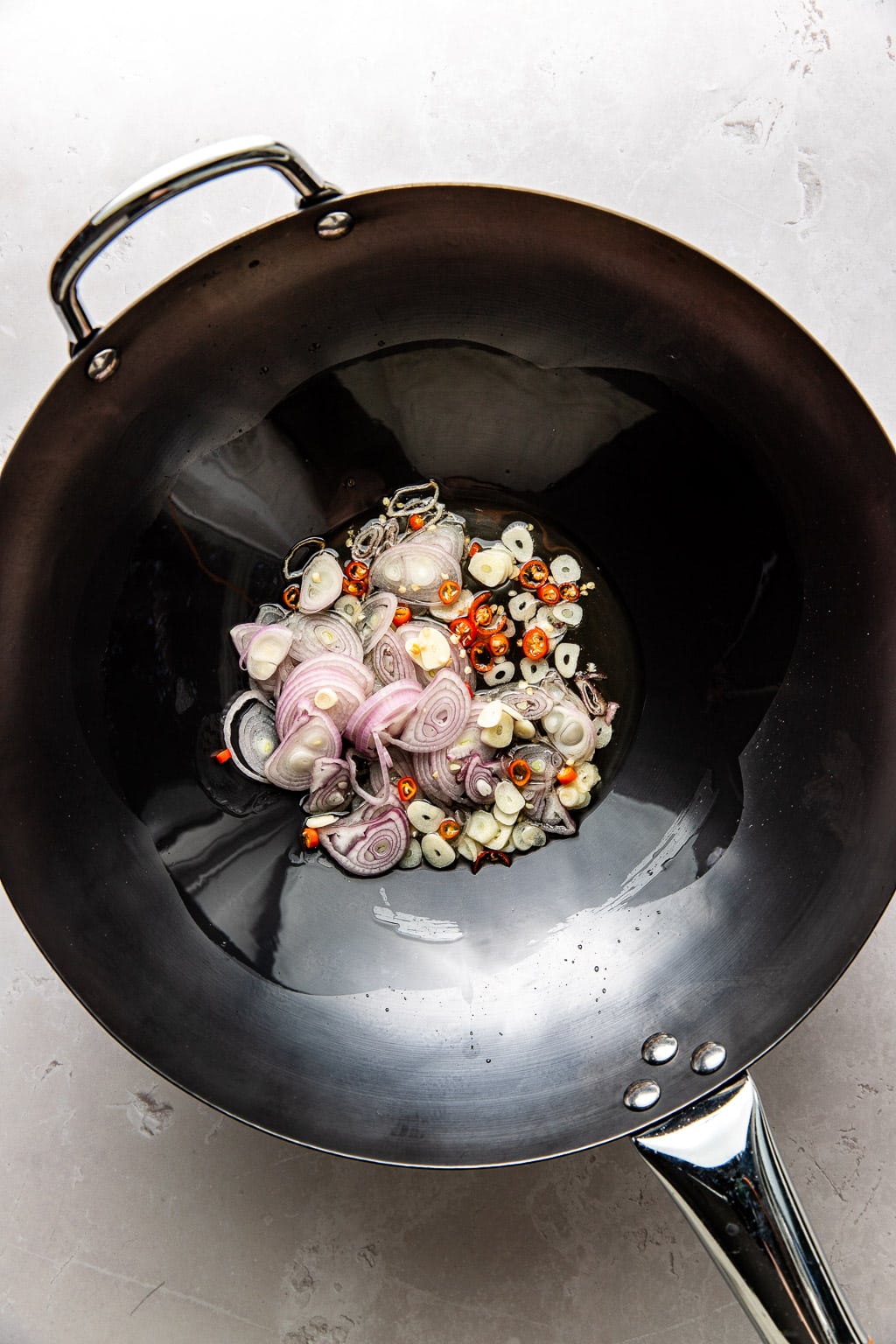 aromatics cooking in a wok 